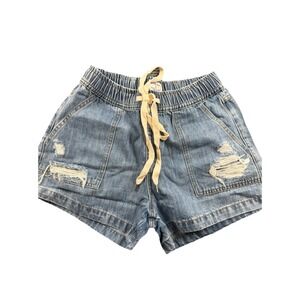 White Burch Jeans Drawstring Denim Shorts Women's Size Small‎ Distressed Light